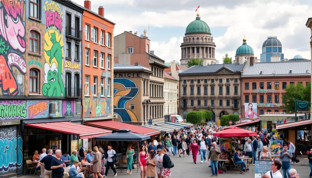 Street art and murals on buildings in Berlin, showcasing the city’s vibrant and creative art scene