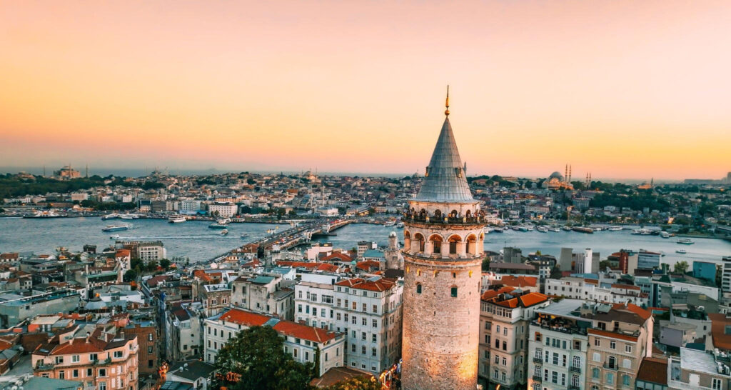 A close-up view of the Hagia Sophia in Istanbul, Turkey, highlighting its impressive dome and intricate architectural details