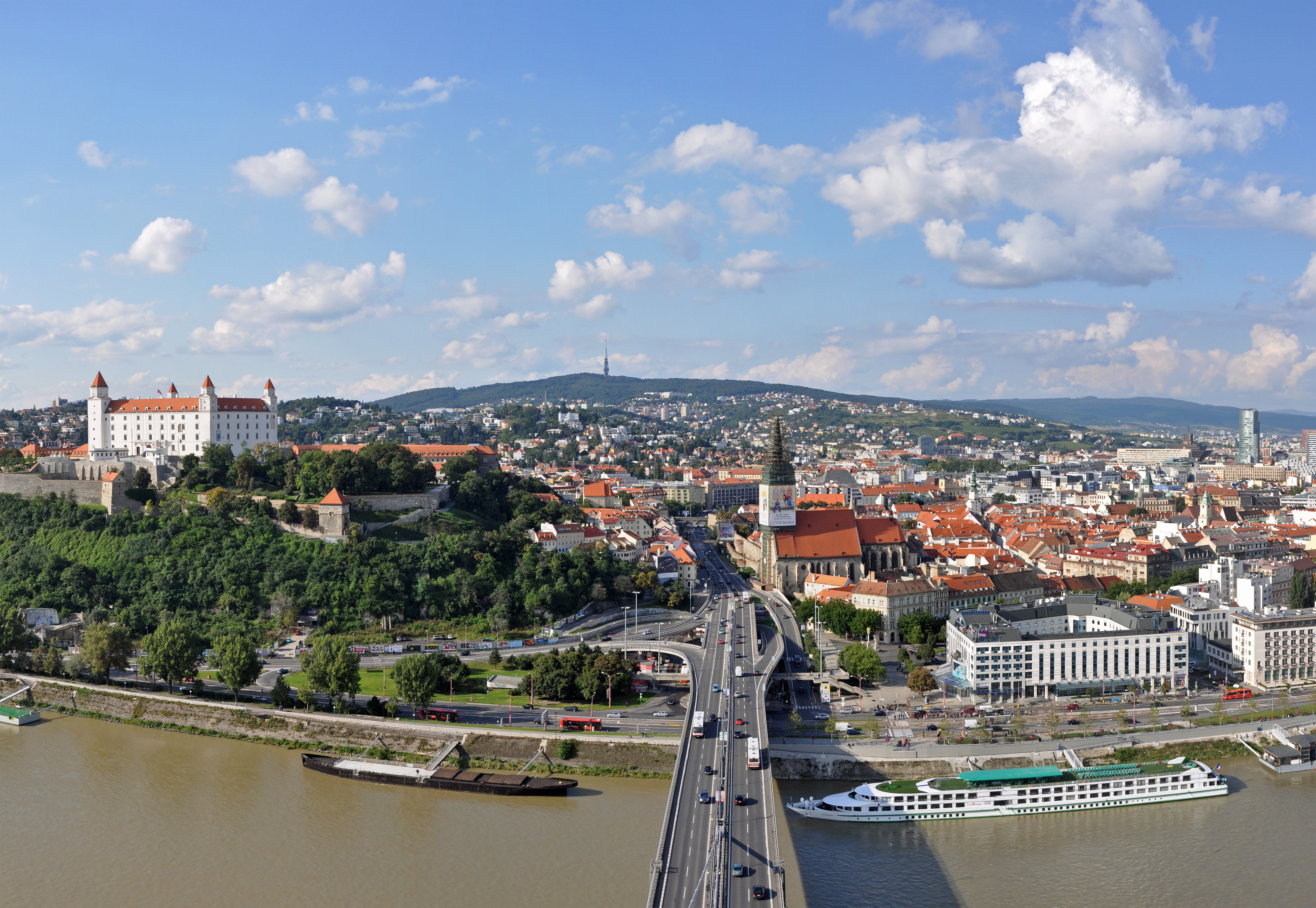Panoramic view of Bratislava skyline with the Danube River and Bratislava Castle