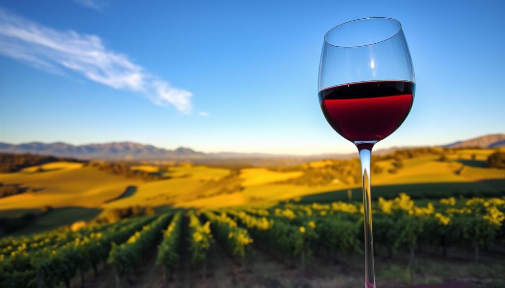 Scenic view of Hunter Valley showcasing expansive vineyards, rolling hills, and clear blue skies, highlighting the beauty of Australia’s renowned wine region