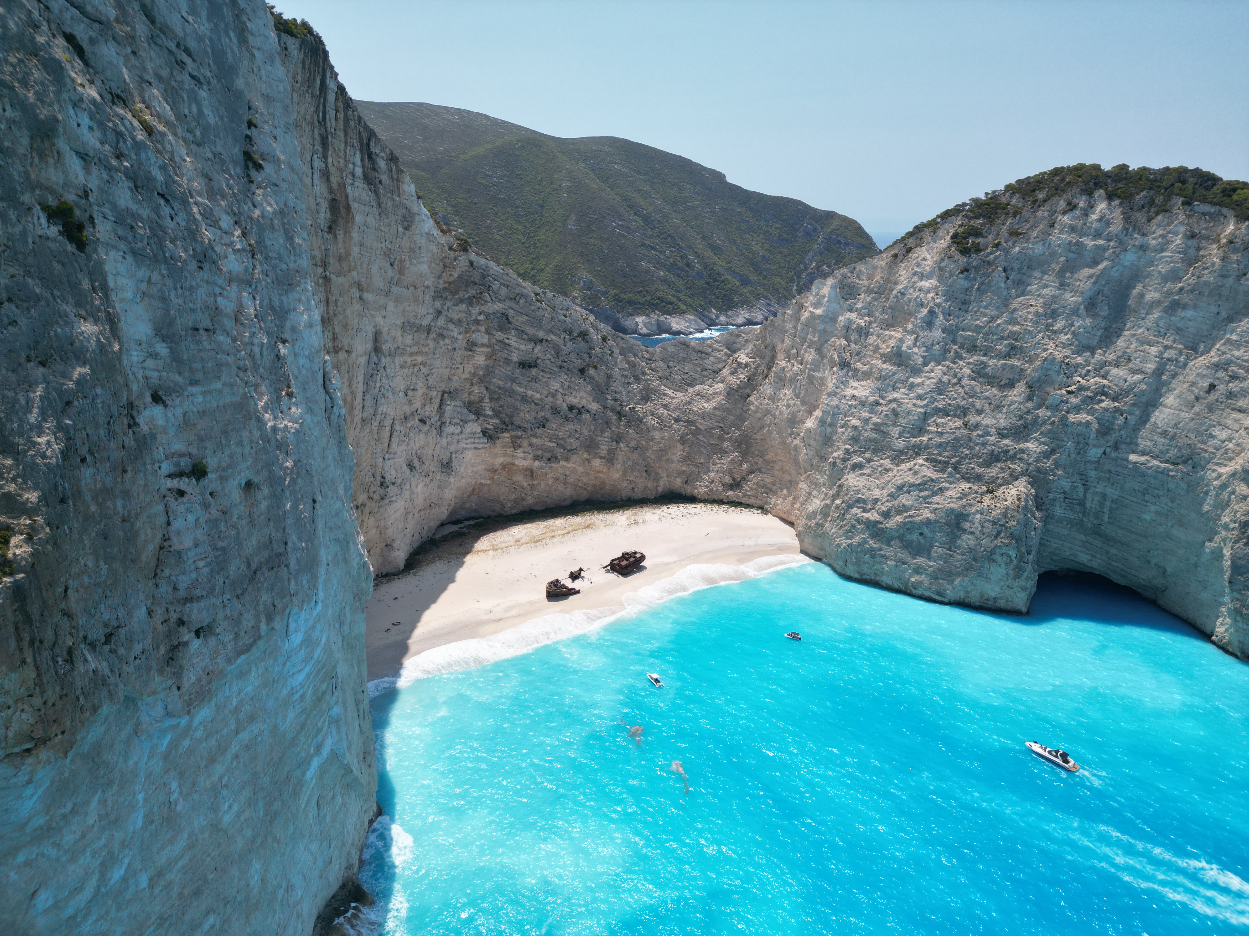 Coast of Zakynthos in the Ionian Islands of Greece with rocky cliffs and turquoise waters