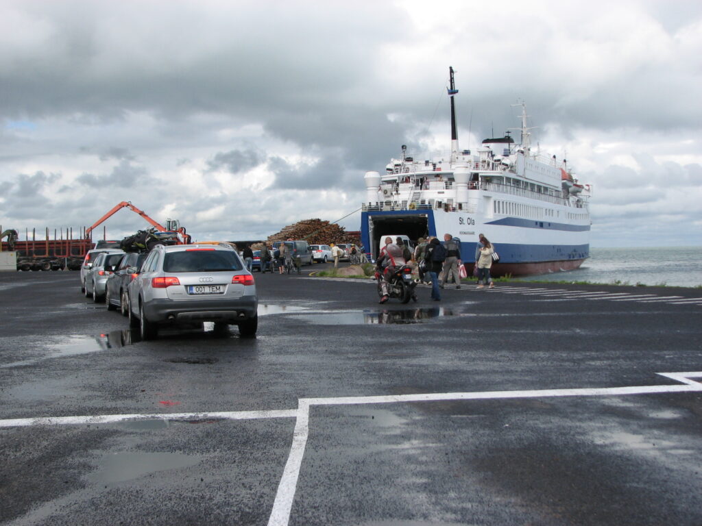 Vehicles loading onto a ferry at the Hiiumaa Island terminal, Estonia