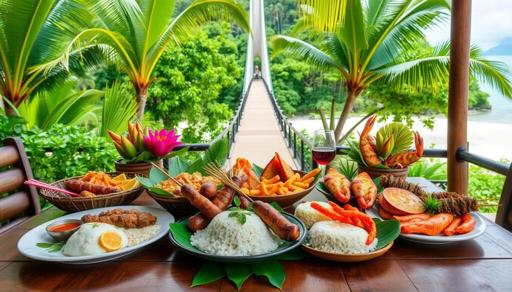 langkawi food A variety of traditional Malaysian dishes served on a table in Langkawi