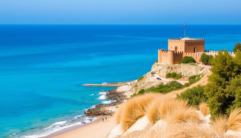 ribat fortress The Ribat Fortress in Monastir, a historic structure with tall walls and a view of the Mediterranean Sea.